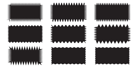 Zig zag edge rectangle shape collection. rectangular symbols set with jagged edges. Black graphic design elements for decoration, banner, poster, template, sticker, badge. 11:11