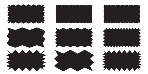 Zig zag edge rectangle shape collection. rectangular symbols set with jagged edges. Black graphic design elements for decoration, banner, poster, template, sticker, badge. 11:11