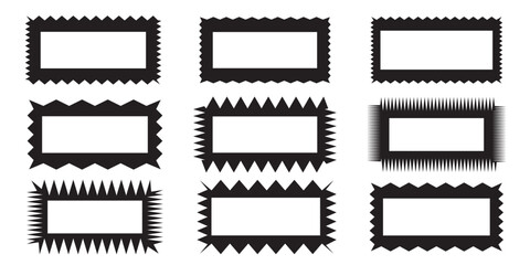 Zig zag edge rectangle shape collection. rectangular symbols set with jagged edges. Black graphic design elements for decoration, banner, poster, template, sticker, badge. 11:11