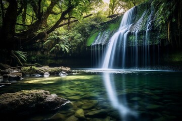 Serene Waterfall in a Forest Setting
