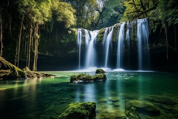 Fototapeta na wymiar Tranquil Waterfall in a Lush Forest