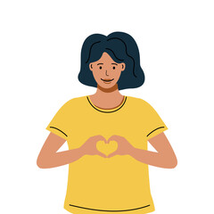 Female person is showing sign of heart with their hands. Inspire Inclusion is campaign theme of International Women's Day 2024. #InspireInclusion