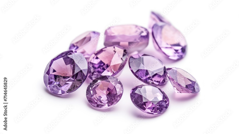 Aufkleber a group of purple gems on a white background with clipping path to the top of the image and the bott