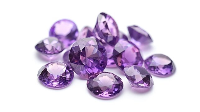  a pile of purple gems on a white background with a reflection of a person's face in the middle of the image and a few of the stones in the middle of the image.