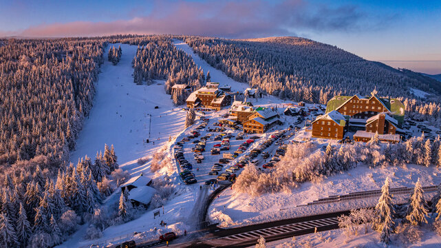 Sunset over the mountains, Jesen&iacute;ky, Červenohorsk&eacute; sedlo, Czech republic