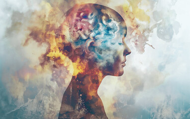 Mental Health Concept, Feelings of Burnout, Depression, Stress, Anxiety. Need for Help, Counselling, Therapy, Mindfulness, Meditation. Overcoming Negative Thoughts, Consciousness, Psychology. 