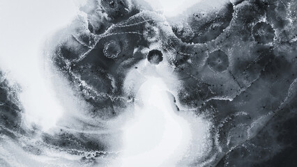 Winter animal traces on melting ice on the river - obrazy, fototapety, plakaty