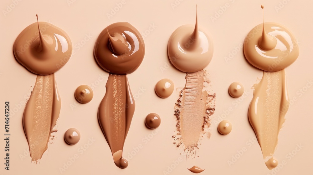 Poster a group of different shades of liquid on a white surface with a light pink background and a few diff