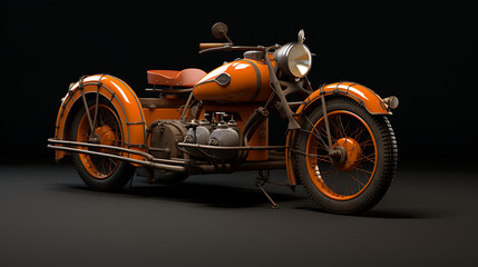 A 3D model of a vintage motorcycle with a sidecar.