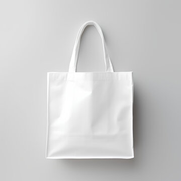 Empty White Bag Isolated On White Background, Mockup For Design. Eco-friendly Plastic Free Bag Template.