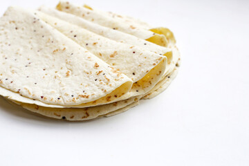 Quinoa tortilla wraps on white background