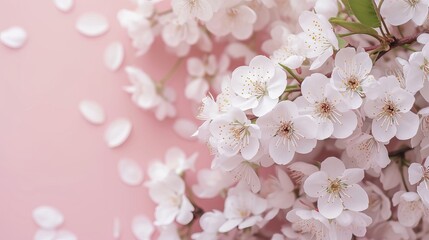 Cherry blossom flowers on pastel colored background