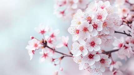 Cherry blossom flowers on pastel colored background