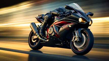 A photo-realistic image of a motorcycle in motion.
