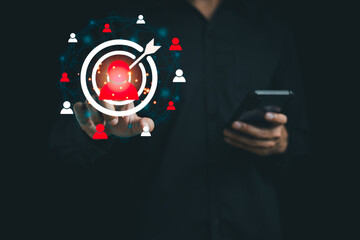 Population sampling business research, concept. marketing goals, customer care services, customer relationship management (CRM), market segmentation, personal data. Human Resource Management (HRM)