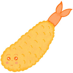 Cartoon cute shrimp tempura.