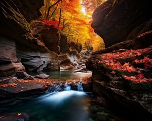 Autumnal Symphony in a Forest Creek