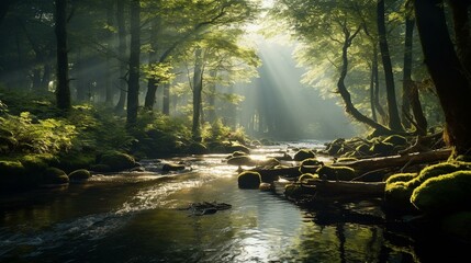 Enchanted Forest Creek with Sunbeams