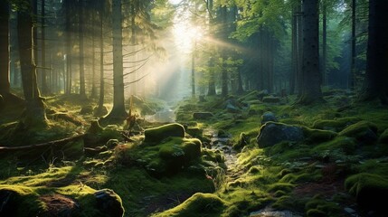 Enchanted Forest Path Basking in Sunrays