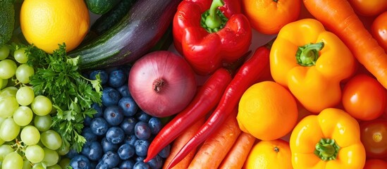 Nutritious food for better eyesight: fresh fruit and vegetables with antioxidants like lutein zeaxanthin.