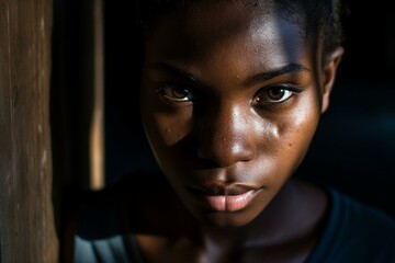 Intense Portrait of a Young Individual with Striking Eyes - obrazy, fototapety, plakaty
