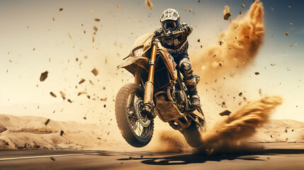 A photo-realistic image of a motorcycle doing a wheelie. - obrazy, fototapety, plakaty