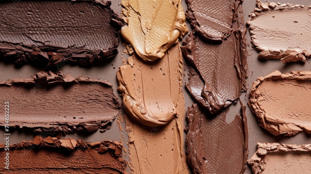 Poster a close up of a variety of different colors of chocolate and caramel on a sheet of chocolate and car