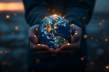 Fototapeta premium A man honlding globe and safe it 