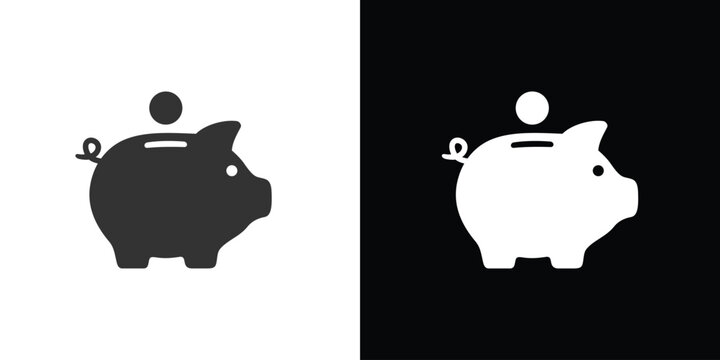 piggy bank with a coin on black and white 