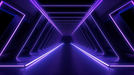 3d abstract background with neon lights. Empty stage. Neon tunnel