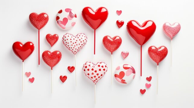 .Background with a variety of heart-shaped balloons. Background of balloons of different sizes in the shape of hearts. Heart-shaped balloon background for Valentine's Day