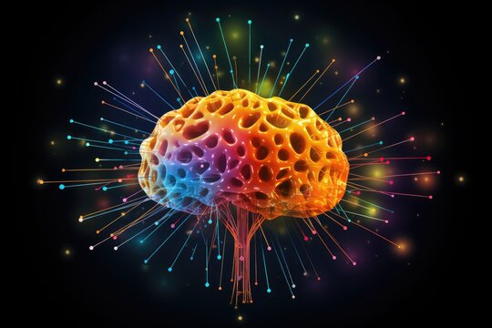 Nebula Neural Colorful Brain Cell Energy Connections, Brain Dots Pattern Neuronal Network, Vibrant Digital Art Microscopic Mycelium Membran, Colored DNA background and motley radiant medical Wallpaper