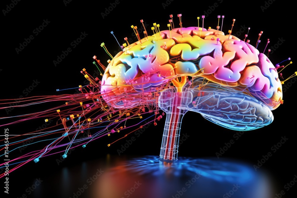 Poster nebula neural colorful brain cell energy connections, brain dots pattern neuronal network, vibrant d