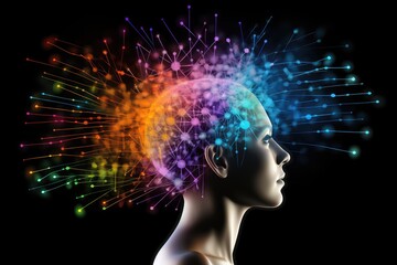 Nebula Neural Colorful Brain Cell Energy Connections, Brain Dots Pattern Neuronal Network, Vibrant Digital Art Microscopic Mycelium Membran, Colored DNA background and motley radiant medical Wallpaper