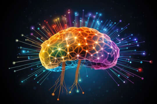 Nebula Neural Colorful Brain Cell Energy Connections, Brain Dots Pattern Neuronal Network, Vibrant Digital Art Microscopic Mycelium Membran, Colored DNA background and motley radiant medical Wallpaper