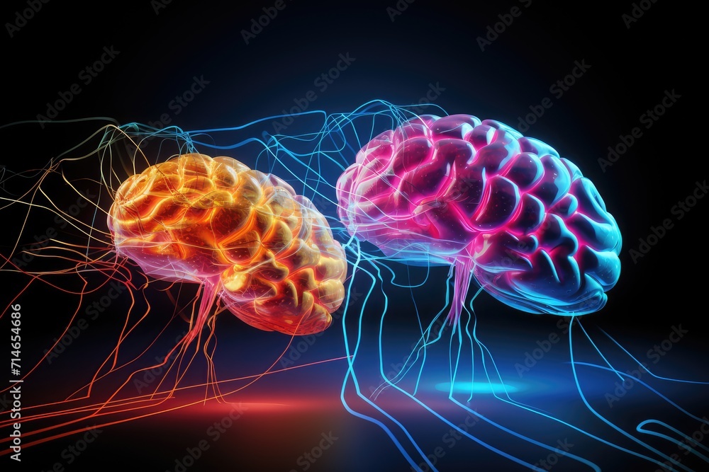 Poster nebula neural colorful brain cell energy connections, brain dots pattern neuronal network, vibrant d