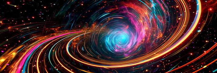 neon lines into a spiral galaxy, combining abstract art with cosmic elements