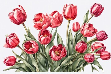 watercolor red tulips flowers on white, perfect for cards and invitations