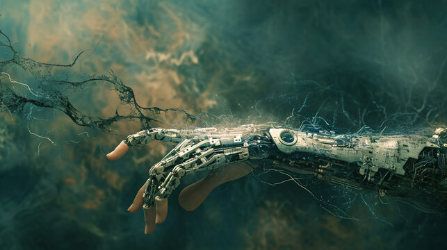 Human Arm Encased in Biomechanical Structure
