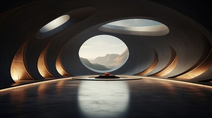 Futuristic architecture with fluid design, organic shapes and curved lines