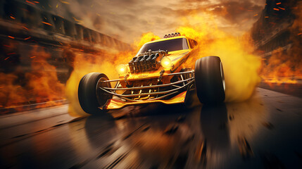 An image of a drag racing dragster in action. - obrazy, fototapety, plakaty