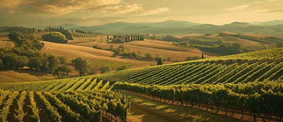 Sun-kissed vineyards rolling across the hills, a testament to the art of winemaking and the beauty...