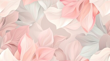  a close up of a pink and white wallpaper with a lot of pink and white flowers on the side of the wall and leaves on the side of the wall. - obrazy, fototapety, plakaty