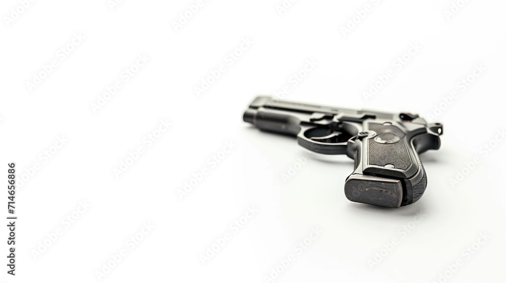 Aufkleber a close up of a gun on a white background with a reflection of the gun on the side of the gun and th