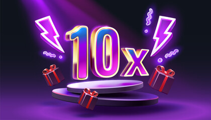 10x winner banner, promotion flyer, prize label. Vector illustration