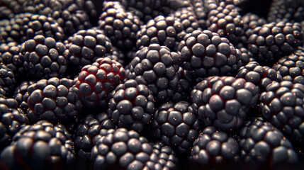  a close up of a bunch of raspberries with blackberries in the middle of the frame and a red spot in the middle of the middle of the photo.