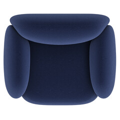 dark blue  fabric armchair, top view, 3d rendering, on transparent background