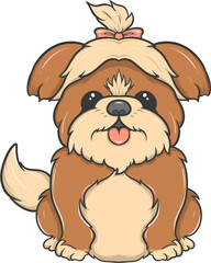 Cute cartoon shih tzu dog with a pink bow