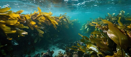 Thick seaweed and kelp in shallow water near the surface. - obrazy, fototapety, plakaty