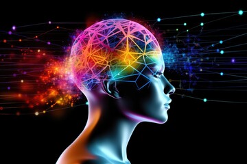 Fototapeta premium Anesthesia medical illustration, Anesthesiology and perioperative care shimmering brain dots lightning, nerve cells fire with blue background, Anaesthesia, Neuronal energy, clinical healthcare
